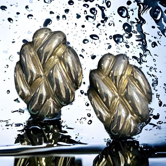 VINTAGE GIVENCHY GOLD BRAIDED PIERCED BACK EARRINGS - Picture 1 of 11